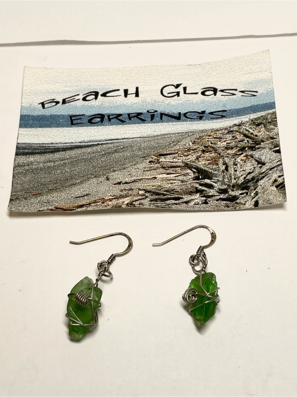 Artisan Handmade Dangle Earrings Sterling Silver Wrap 1.5" Pacific NW Sea Glass